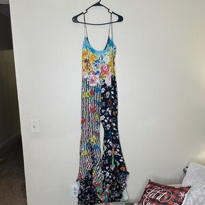 Versace Multicolor Floral Striped Jumpsuit